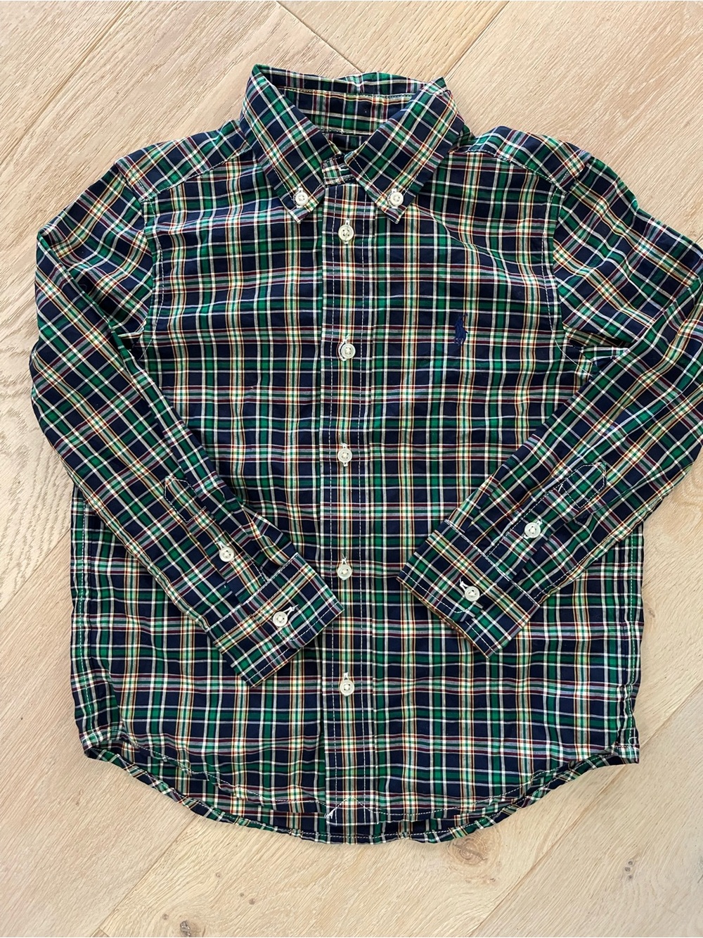 Ralph Lauren boys Green Navy Plaid Button-Down Shirt size 5